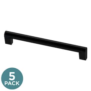Stratford 7-9/16 in. (192 mm) Modern Matte Black Cabinet Drawer Bar Pulls (5-Pack)