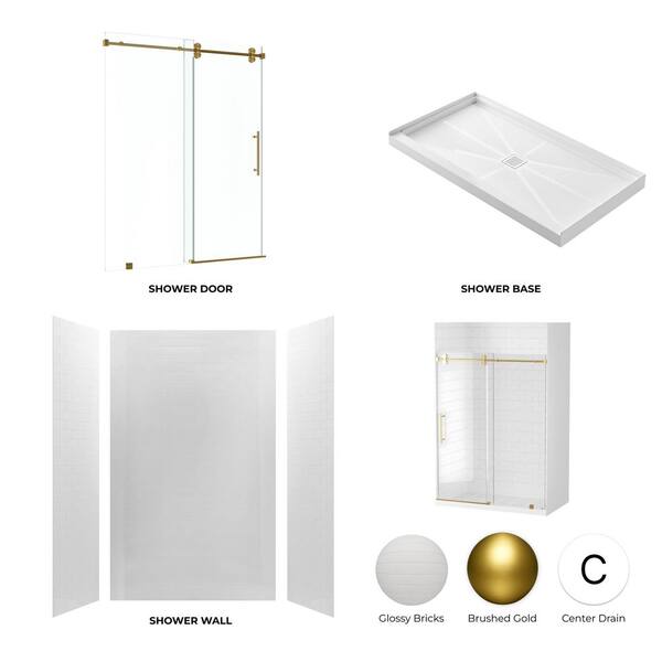 Kobiworks 32 in. L x 60 in. W x 96 in. H Alcove Shower Stall/Kit