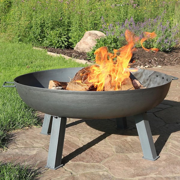 34 in. x 15 in. Round Cast Iron Wood Burning Fire Pit Bowl in Steel