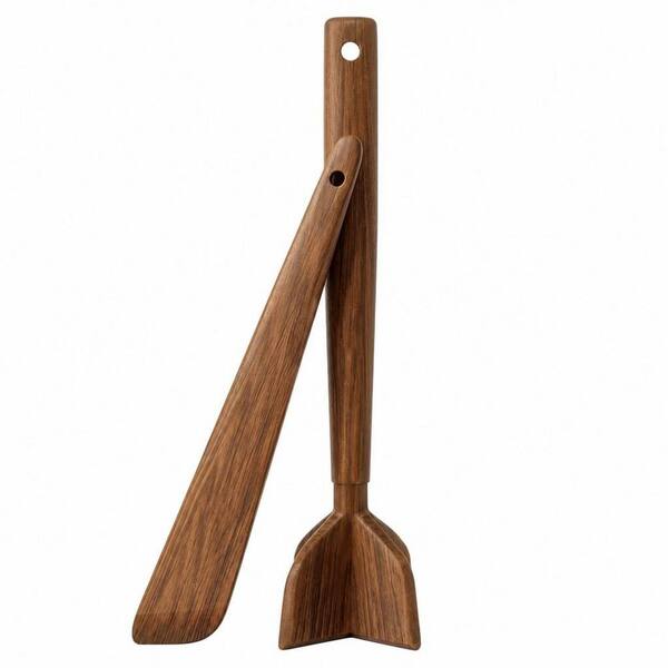 2-Pack Teak Wood Ground Beef Masher and Spatula Set, Heat Resistant Meat Chopper, Kitchen Utensils Essentials Set