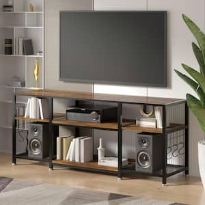 Industrial Entertainment Center for TVs up to 60 in. Large TV Console and TV Cabinet With 6-Hooks, Brown