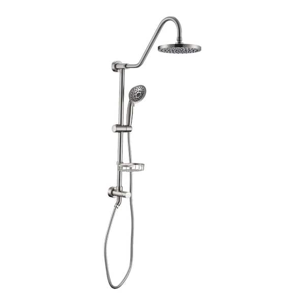 Inner Decor Inge 5-Spray Patterns 8 in. Round Tub Wall Mount Dual Shower Heads in Brushed Nickel