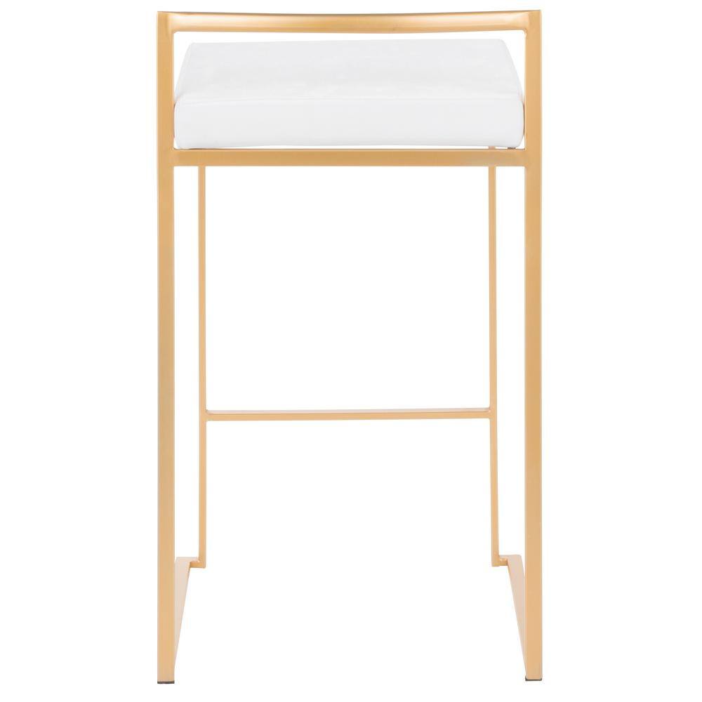 Gold Metal Bar Stools with White Velvet Cushions, Set of 2