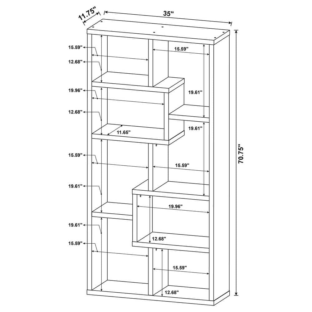 Transitional Geometric 10-Shelf Bookcase in Weathered Gray