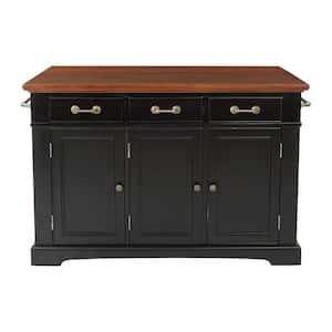 Country Kitchen Large Kitchen Island in Black Finish with Vintage Oak Top