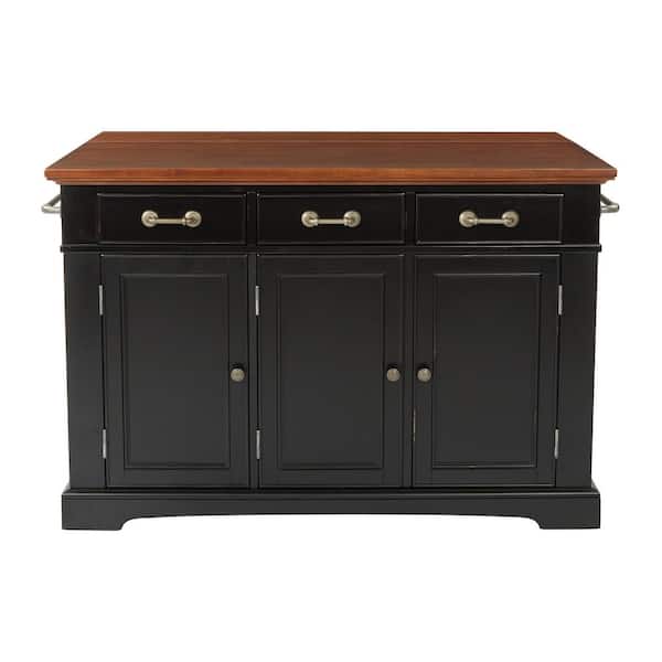 OSP Home Furnishings Country Kitchen Large Kitchen Island in Black Finish with Vintage Oak Top