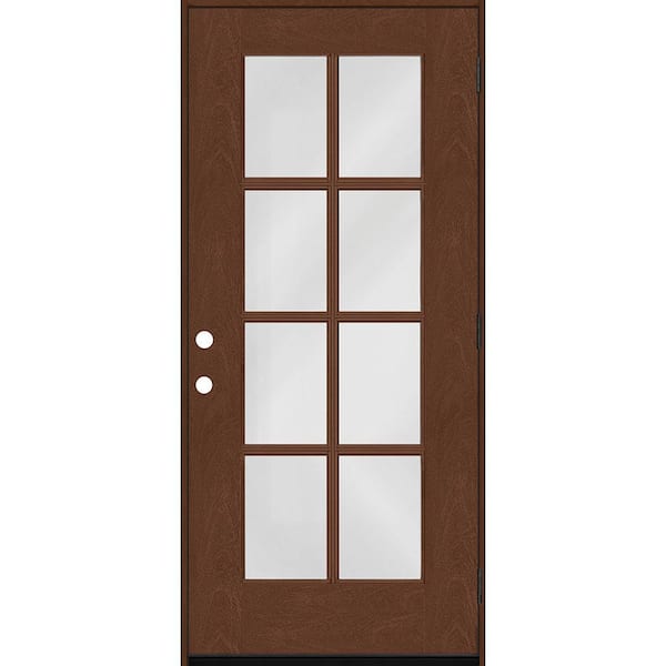 Steves & Sons Regency 36 in. x 80 in. Full 8-Lite Left Hand/Outswing Clear Glass Chestnut Stained Fiberglass Prehung Front Door