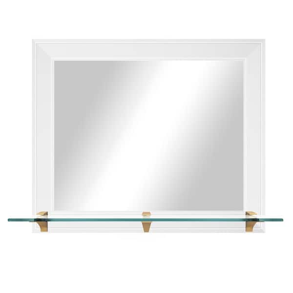 Unbranded 25.5 in. W x 21.5 in. H Rectangular Framed Gallery Black and White Horizontal Wall Mirror with Tempered Glass Shelf