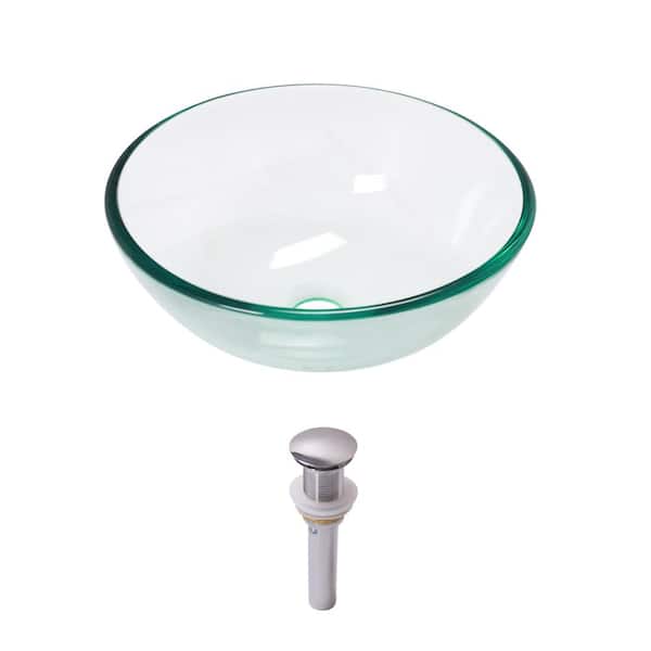 LORDEAR 14 in. x 14 in. Clear Round Glass Vessel Bathroom Sink