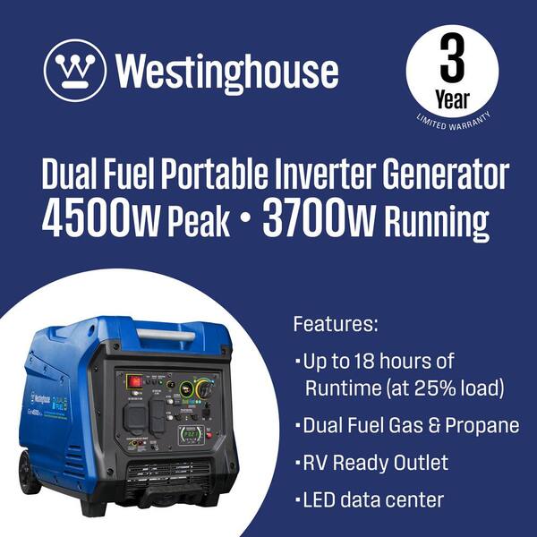 3,700-Watt Gas Powered Portable Inverter Generator with Recoil Start, LED  Data Center, Quiet Technology
