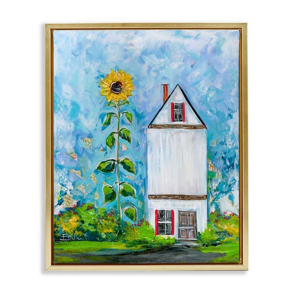 Stupell Industries Giant Sunflower and House by Estelle Grengs Gold Floater Frame Nature Graphic Art Print 21 in. x 17 in.