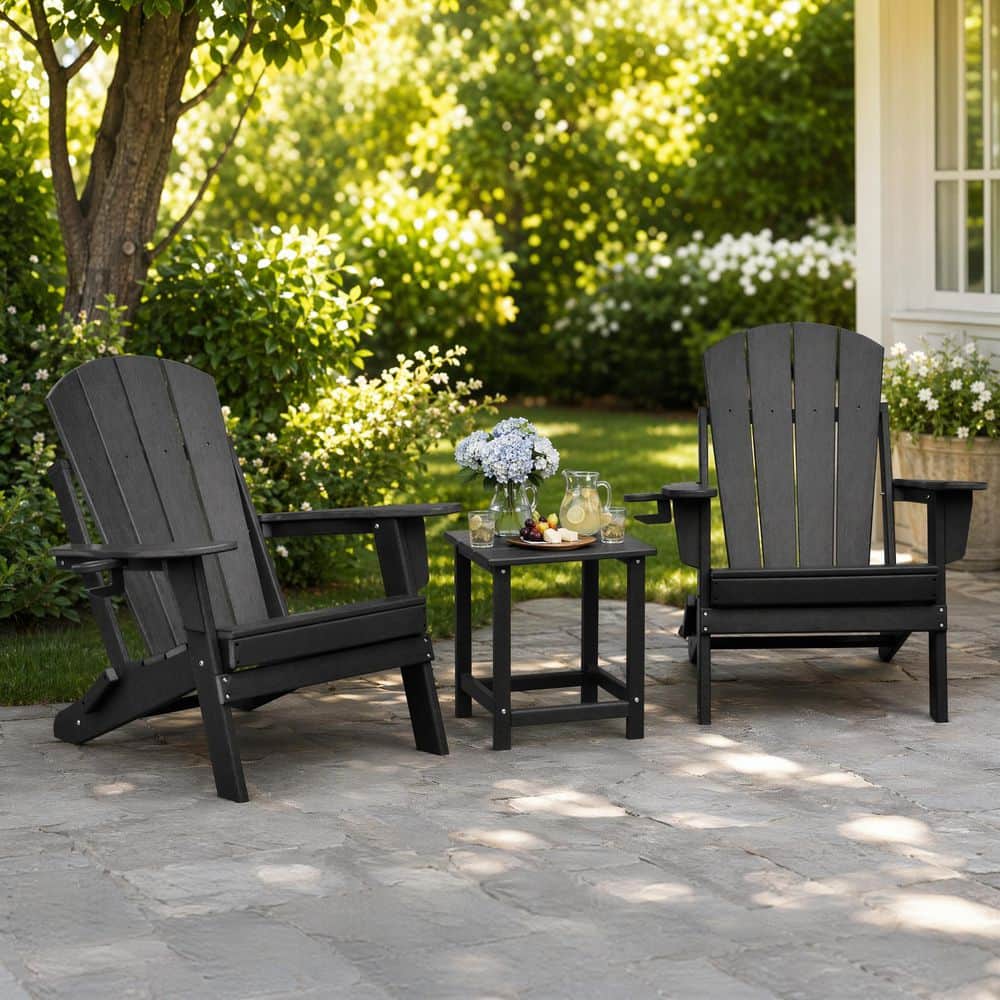 Ama pear Black 3-Piece Folding HDPE Plastic Adirondack Chair with