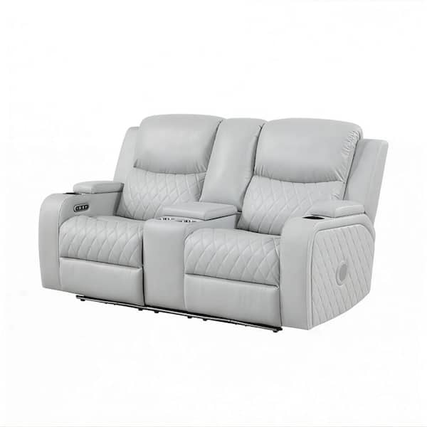 アクメファニチャー　Duneラグ Acme Furniture Dune Light Gray Faux Leather Recliner with LED