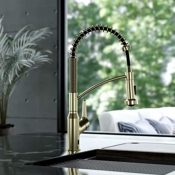 Scottsdale Single Handle Touchless Pull-Down Sprayer Kitchen Faucet in Spot-Free Brushed Gold