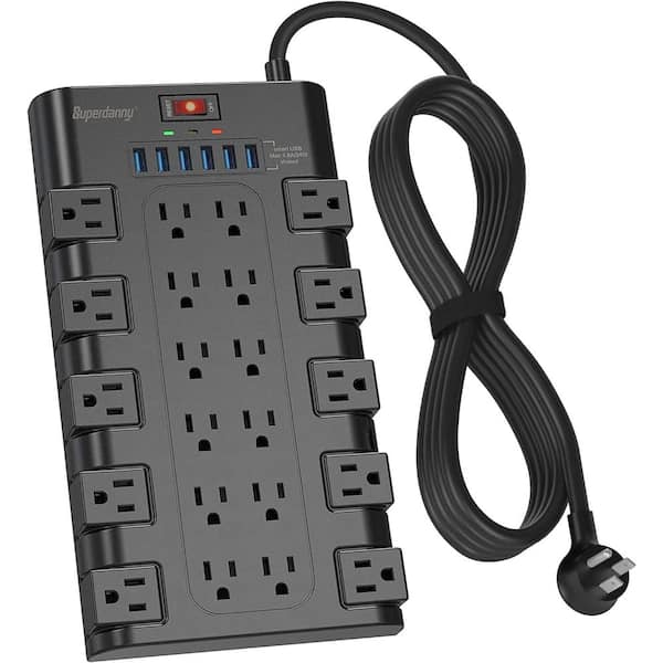 Etokfoks 8 ft. Cord 22 Outlet Power Strip with 6 USB and USB-C: 15A Surge Protector