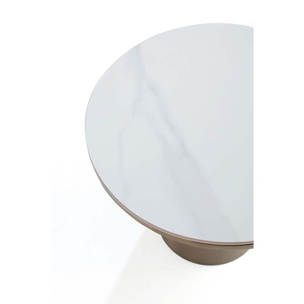 Round White Stone Top Gold Metal Accent Table