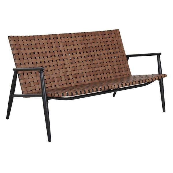 Clihome 54.33 in. W 2-Person Wicker Outdoor Bench Garden Patio Benches with Back