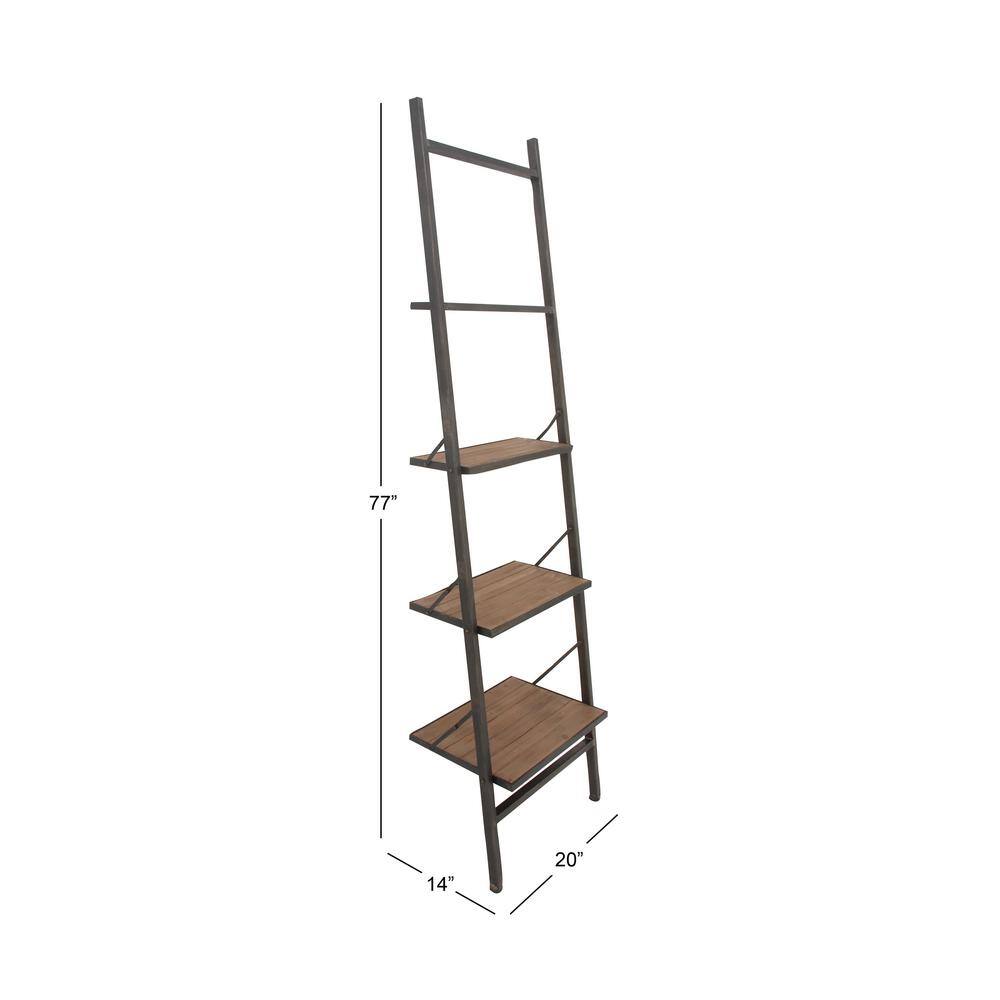 Rustic Brown Wood 4-Tier Ladder Shelving Unit - 77" Height