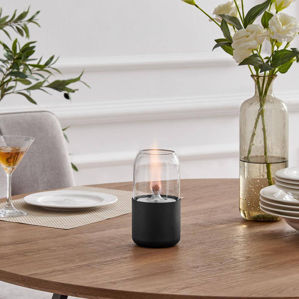 Black Glass and Metal Oil Lamp Set with Rope Wick