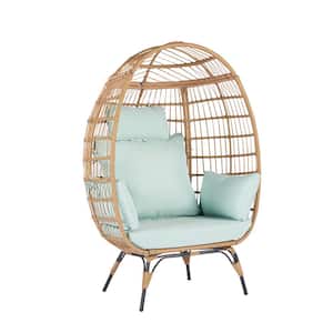 Modern Patio Wicker Indoor/Outdoor Egg Lounge Chair with Light Blue Cushions