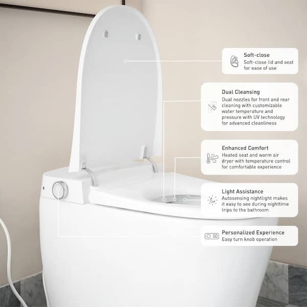 MOEN 2-Series Elongated Bidet Toilet in White - Advanced Cleansing & Stylish Design