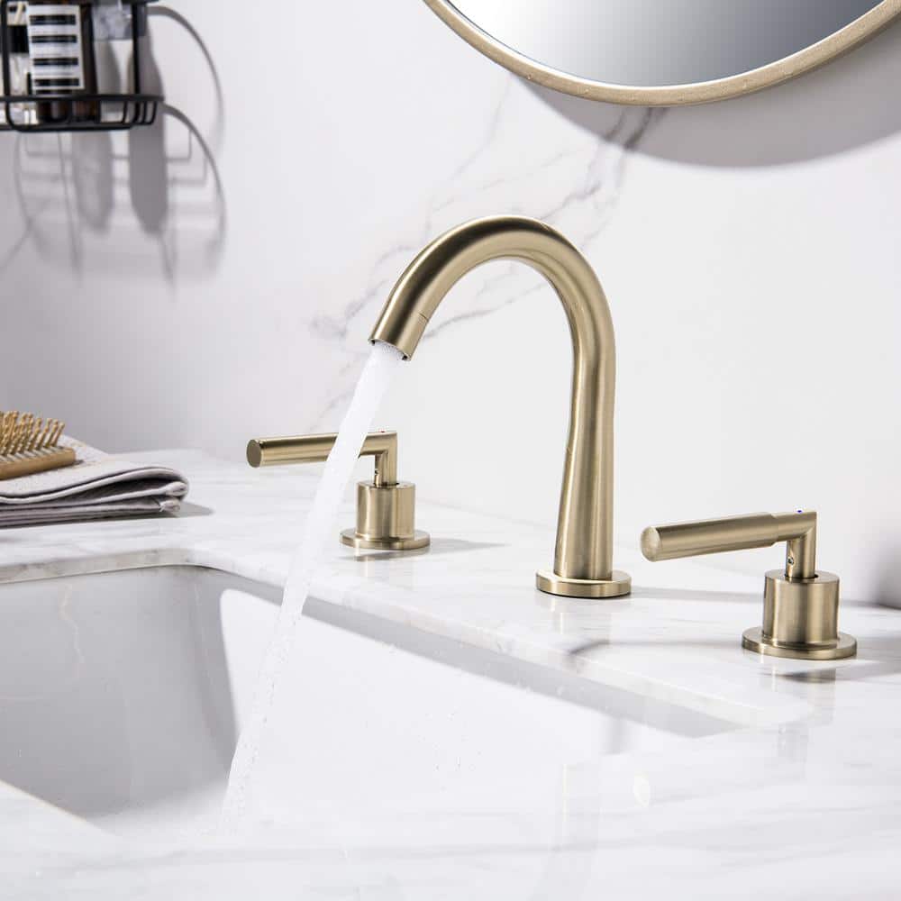 Brushed Gold Solid Brass Widespread Bathroom Faucet