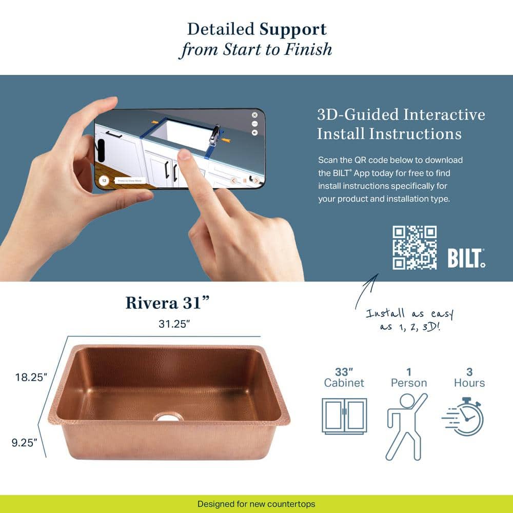 Rivera Copper 31" Farmhouse Single Bowl Undermount Sink