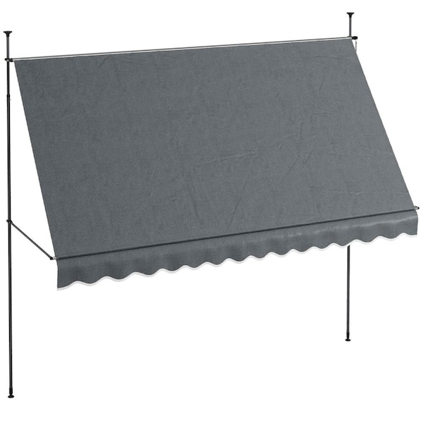 Outsunny 11.5 ft. Manual Retractable Awning, Non-Screw Freestanding Patio Sun Shade Shelter (138 in. Projection) in Dark Gray