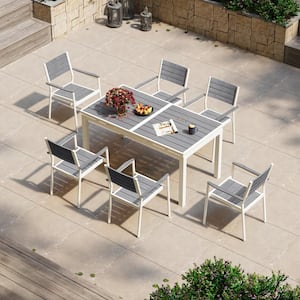 Patio Aluminum Gray Outdoor Dining Table with Extension