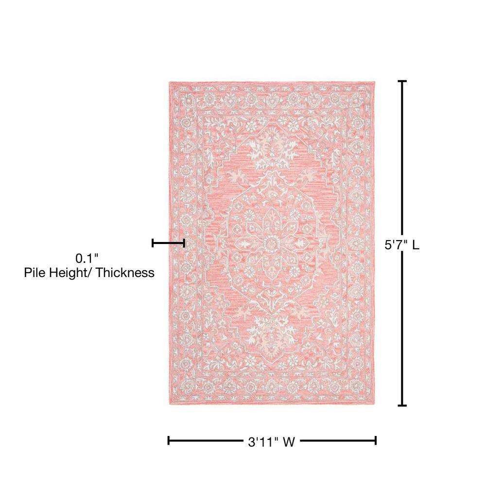 Elegant Ivory and Pink Hand-Tufted Wool Area Rug, 4' x 6'