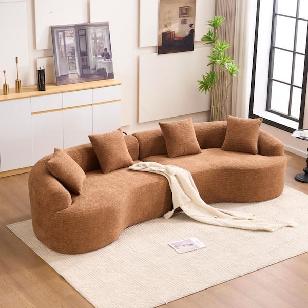 110.2 in. Chenille Curved Full Compression Sponge Modular Sectional Sofa in. Caramel