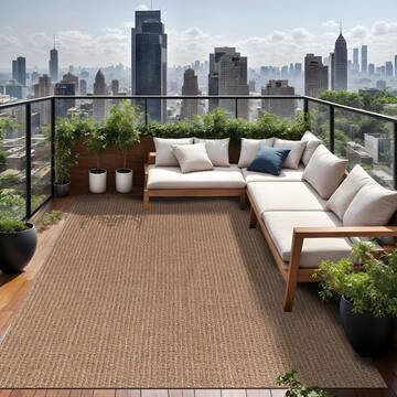 Natural 9 ft. x 12 ft. Wooly Easy Jute Washable Indoor Outdoor Area Rug