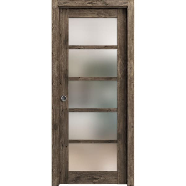 Sartodoors 30 in. x 80 in. 1 Panel Cognac Oak Finished MDF Sliding Door with Hardware