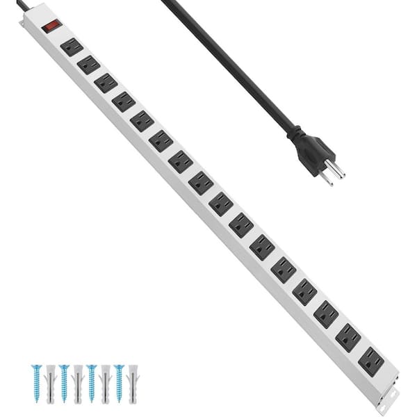 Ahfiwaso 10 ft. 16 Widely-Spaced AC-Outlets, 1200J Surge Protector Power Strip with Switch Heavy Duty Metal Extension Cord, White