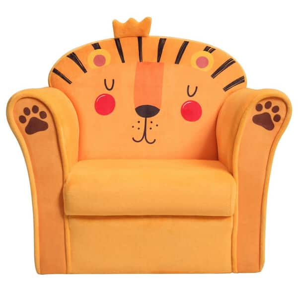 Costway Kids Lion Sofa Children Armrest Couch Upholstered Chair in Orange