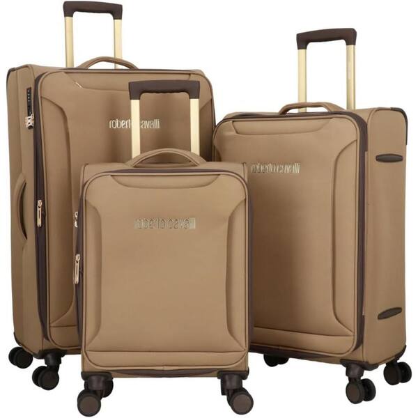 J&V TEXTILES Roberto Cavalli Luxury 3-Piece Brown Expandable Hard Shell with 8-Spinner Wheels Luggage Set