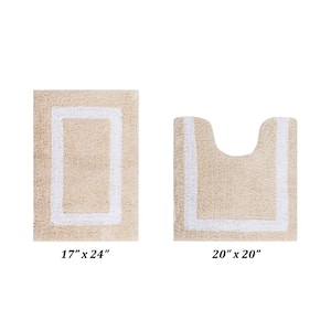 Hotel Collection Sand/White 17 in. x 24 in. and 20 in. x 20 in. 100% Cotton 2 Piece Bath Rug Set