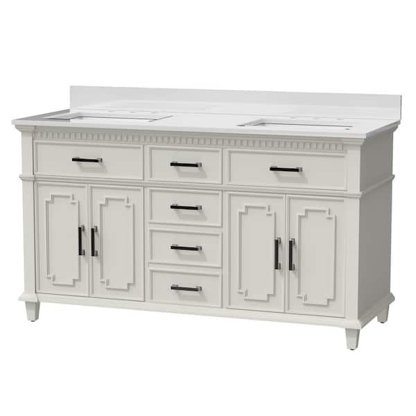 TOOLKISS 60 in. W x 22 in. D x 37.9 in. H Bath Vanity in White with White Engineered Quartz Composite Top