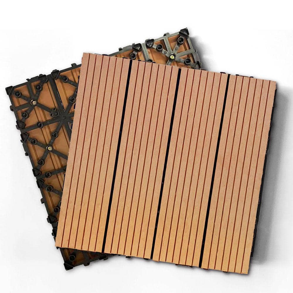 Afoxsos 1 ft. x 1 ft. Wood Brown Plastic Composite Deck Tiles Set, All