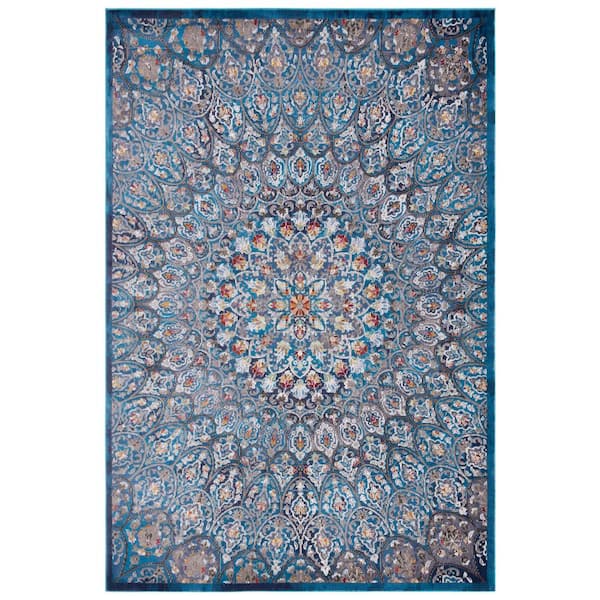 SAFAVIEH Aria Navy/Gold 9 ft. x 12 ft. Floral Medallion Area Rug