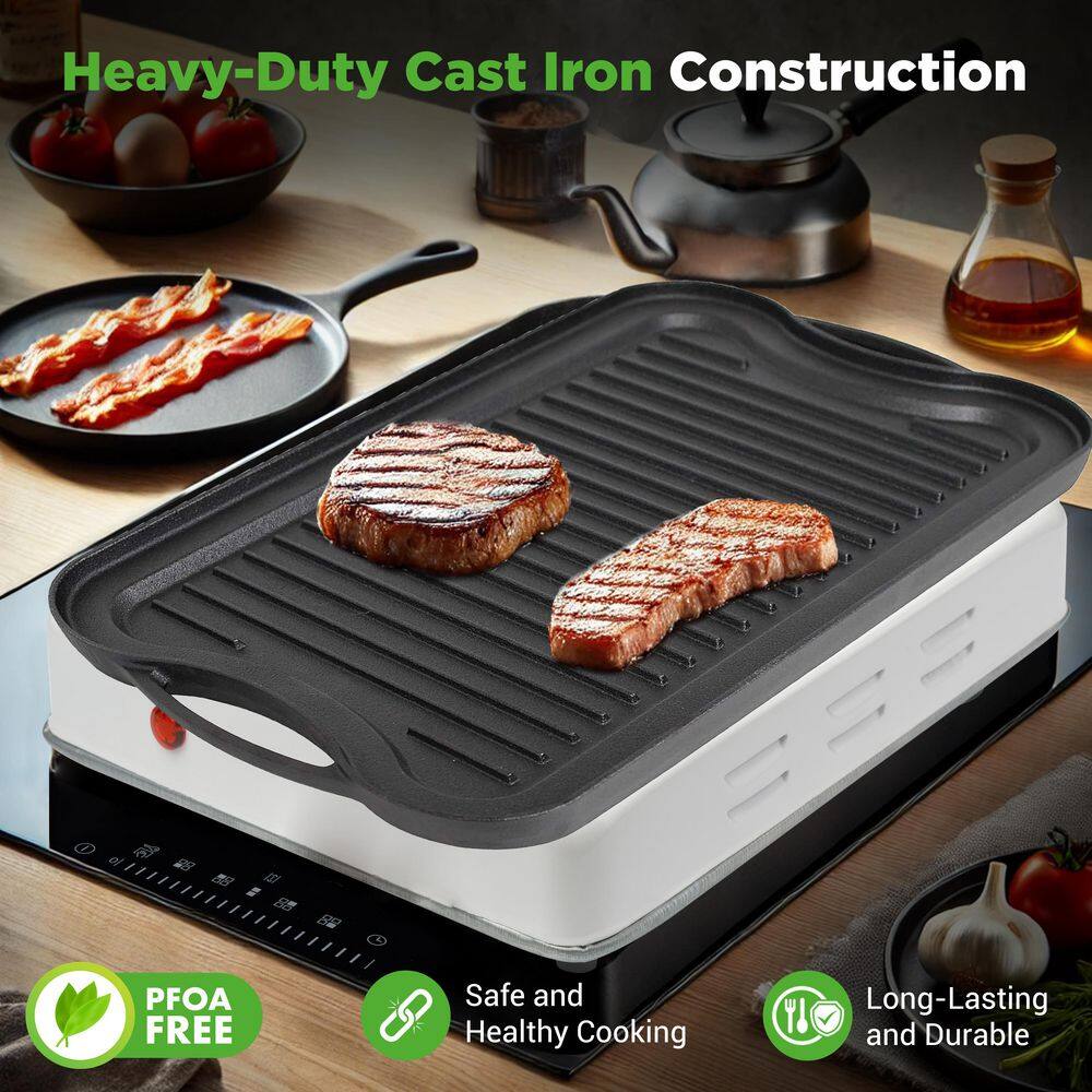 Nutri Chef Reversible Cast Iron Griddle - 480°F Heat Safe, Nonstick, Extra-Wide 19.96 x 10.11, PFOA/PFOS Free - Thumbnail 2