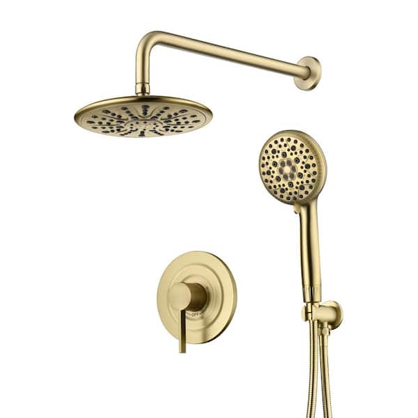 Modern Single Handle 1-Spray Shower Faucet 1.8 GPM w/ Hand Shower and Ceramic Disc Valves in Brushed Gold Valve Included