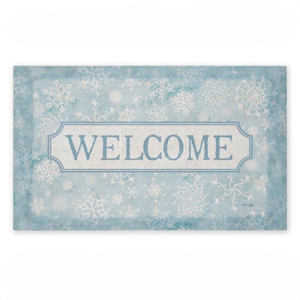 Gentle Snowflakes Welcome Blue 18 in. x 30 in. Polyester Non-Slip Outdoor Door Mat
