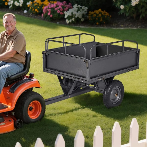 Dump Cart, 10 cu. ft. Steel Garden Cart, 500 lbs. Capacity, 14 in. Tires, Dump Cart Towable by ATV/UTV Hand/Foot Dumping