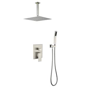 2-Spray Dual Shower Head 12 in. Ceiling Mount Fixed and Handheld Shower Head 2.5 GPM in Brushed Nickel (Valve Included)