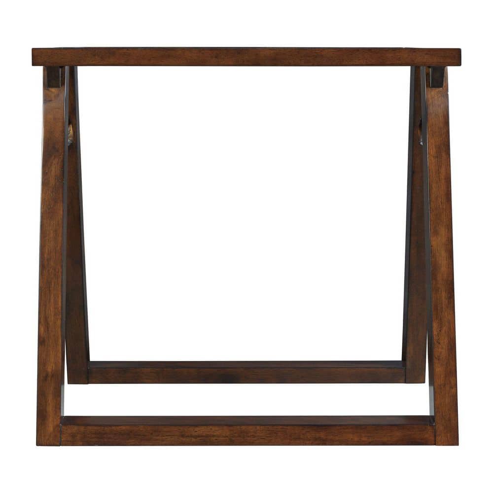 Transitional Dark Espresso Square End Table with Glass Top