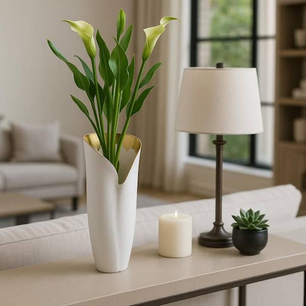 12 in. White/Gold Porcelain Geometric Novelty Decorative Vase