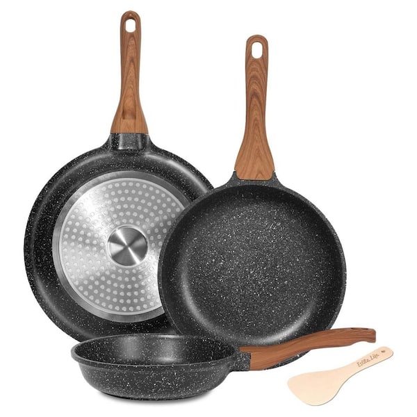 5-Piece Black Nonstick Ceramic Coating Aluminum Frying Pan Set Induction Compatible Easy Clean Kitchen Cookware