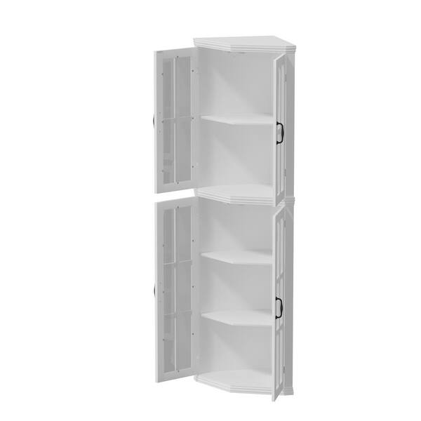 16.8 in. W x 16.8 in. D x 70.8 in. H White Finished Wood Ready to Assemble  Floor Corner Cabinet with 5-Shelves