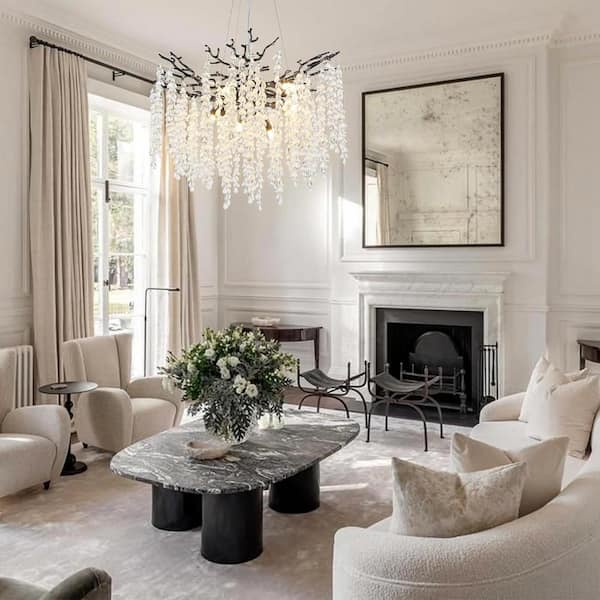24" 8-Light Modern Crystal Chandelier Black Tree Branch Round Chandelier for Dining Room, Living Room, Bedroom, Entryway